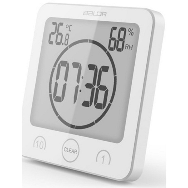 BALDR B0007STH-WHITE Водонепроницаемые настенные часы для душа с таймером показанием температуры и влажности